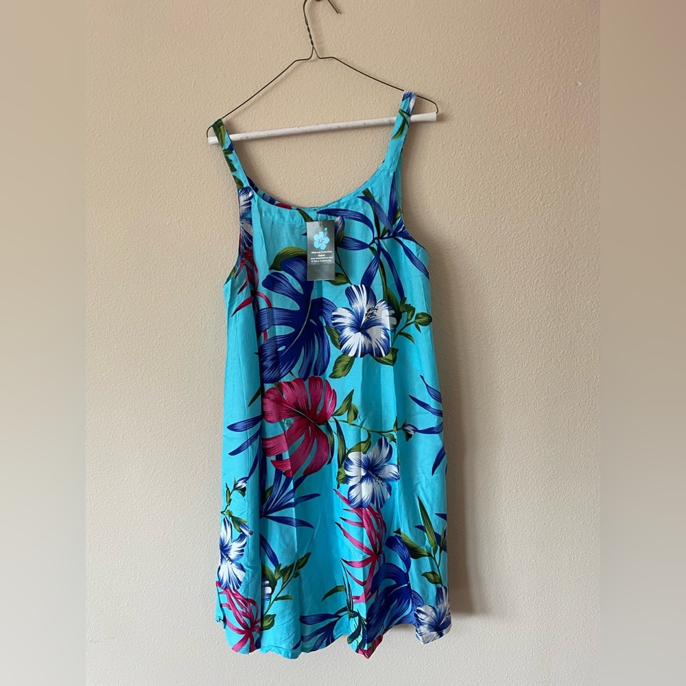New Floral Print Dress Beautiful Teal Blue with multicolor